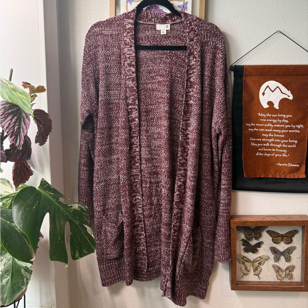 SO Red Cardigan Sweater Open Front Long Length